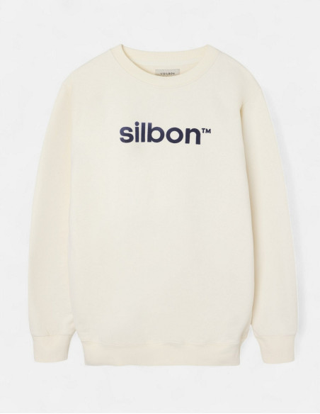 Sudadera Silbon Flock Crema 100% Algodón - Cuello Redondo Manga Larga Mujer