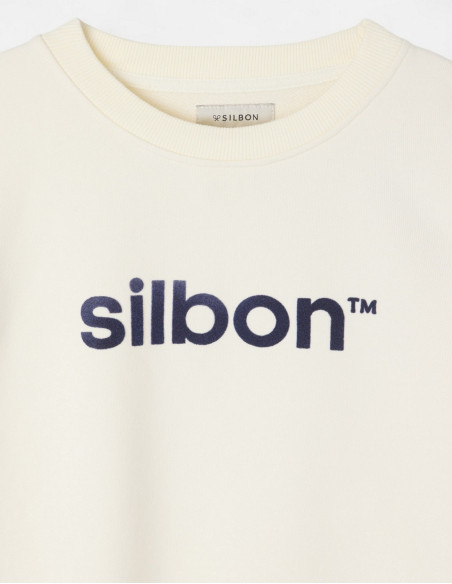 Sudadera Silbon Flock Crema 100% Algodón - Cuello Redondo Manga Larga Mujer