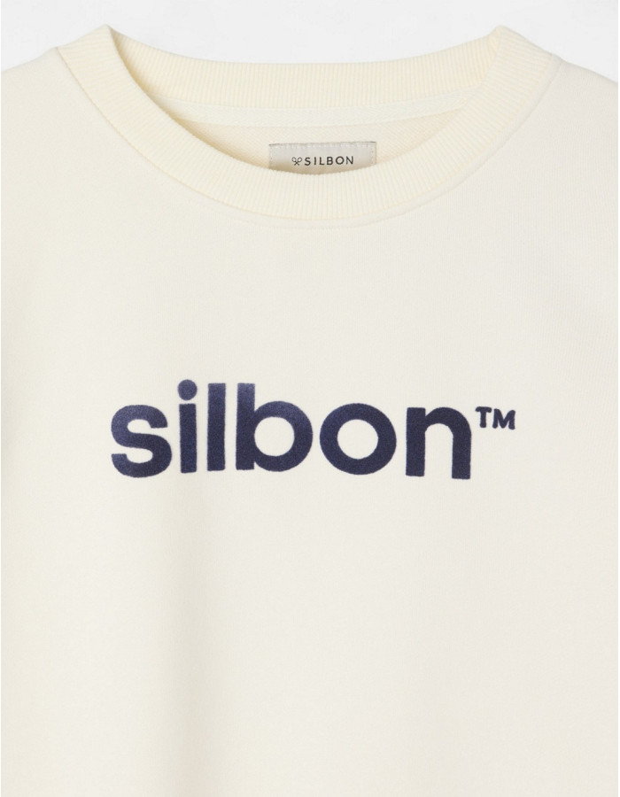 Sudadera Silbon Flock Crema 100% Algodón - Cuello Redondo Manga Larga Mujer