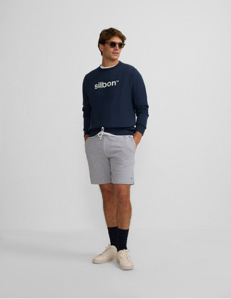 Sudadera Silbon Hombre Azul Marino Algodón 100% Cuello Redondo Manga Larga
