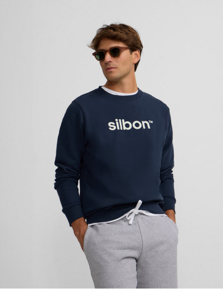 Sudadera Silbon Hombre Azul Marino Algodón 100% Cuello Redondo Manga Larga