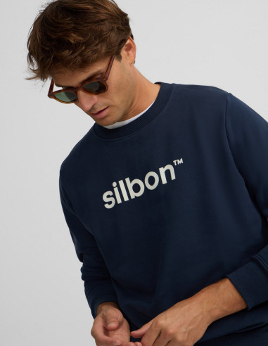 Sudadera Silbon Hombre Azul Marino Algodón 100% Cuello Redondo Manga Larga