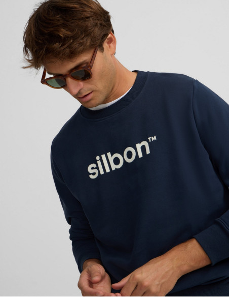 Sudadera Silbon Hombre Azul Marino Algodón 100% Cuello Redondo Manga Larga