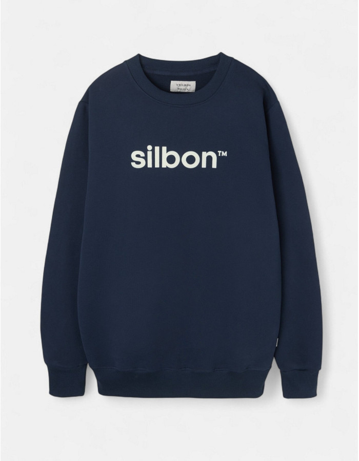 Sudadera Silbon Hombre Azul Marino Algodón 100% Cuello Redondo Manga Larga