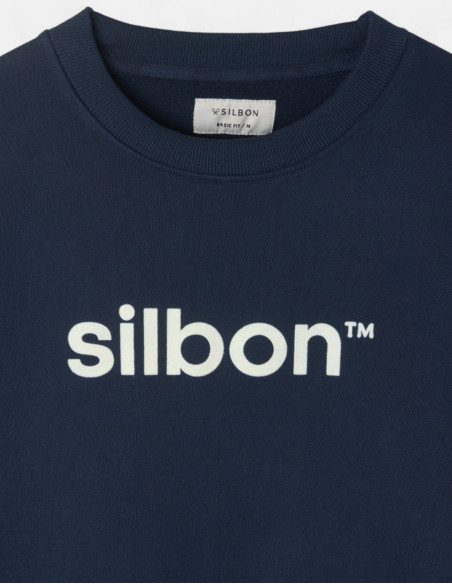 Sudadera Silbon Hombre Azul Marino Algodón 100% Cuello Redondo Manga Larga