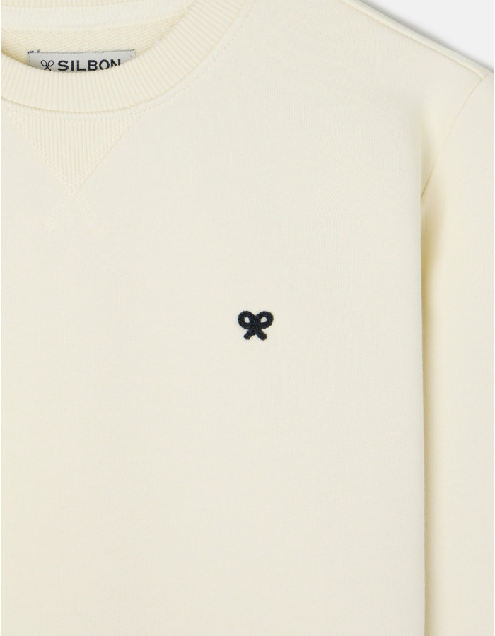 Sudadera Silbon Minilogo Crema Mujer - Algodón Regular Fit Cuello Redondo