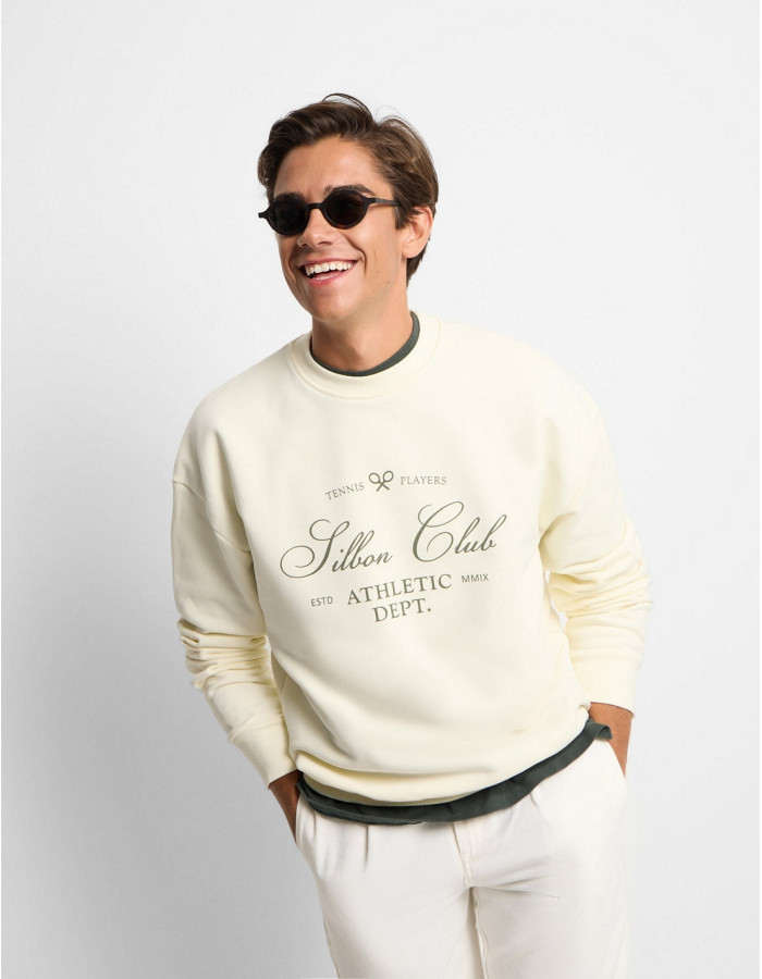 Sudadera Oversize Silbon Special Fit Club Crema - 100% Algodón Mujer