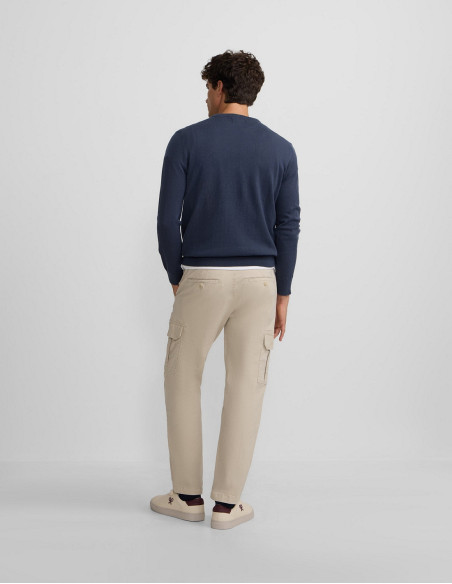 Jersey Hombre Cuello Redondo Azul Gris Silbon - Algodón y Cashmere