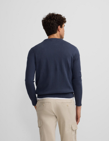 Jersey Hombre Cuello Redondo Azul Gris | Manzanos Moda