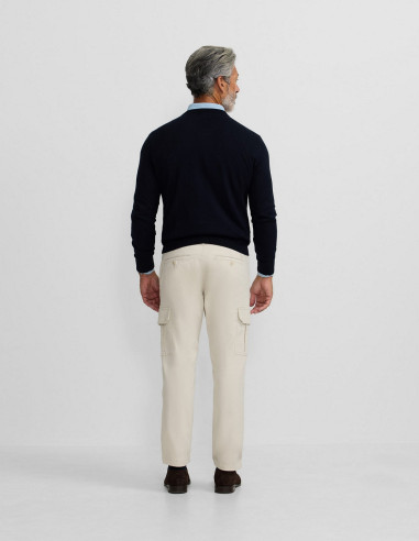 Jersey Hombre Cuello Pico Azul Marino Silbon - Algodón Cashmere Bordad