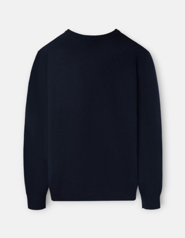 Jersey Hombre Cuello Pico Azul Marino Silbon - Algodón Cashmere Bordad