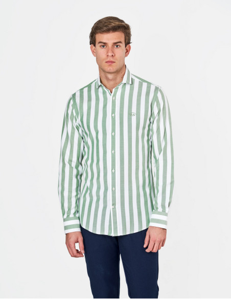 SPAGNOLO Camisa Oxford - Rayas verdes para una comodidad con estilo