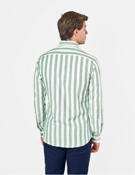 SPAGNOLO Camisa Oxford - Rayas verdes para una comodidad con estilo