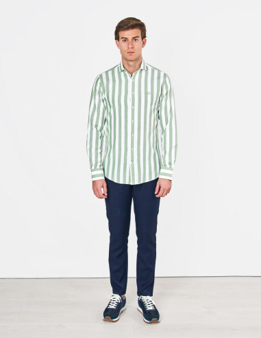 SPAGNOLO Camisa Oxford - Rayas verdes para una comodidad con estilo