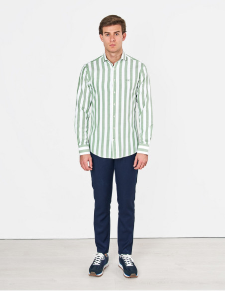 SPAGNOLO Camisa Oxford - Rayas verdes para una comodidad con estilo