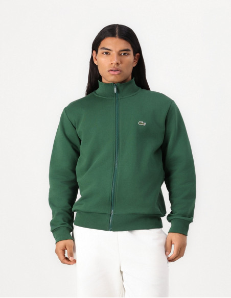 Sudadera Lacoste Hombre Cremallera Cuello Alto Verde Botella - Algodón Orgánico