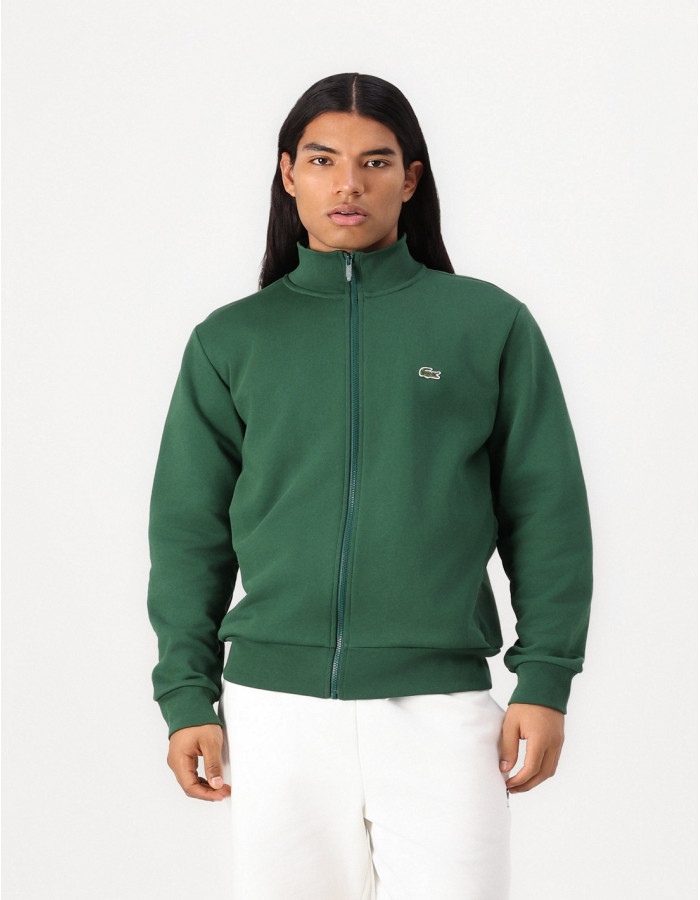Sudadera Lacoste Hombre Cremallera Cuello Alto Verde Botella - Algodón Orgánico