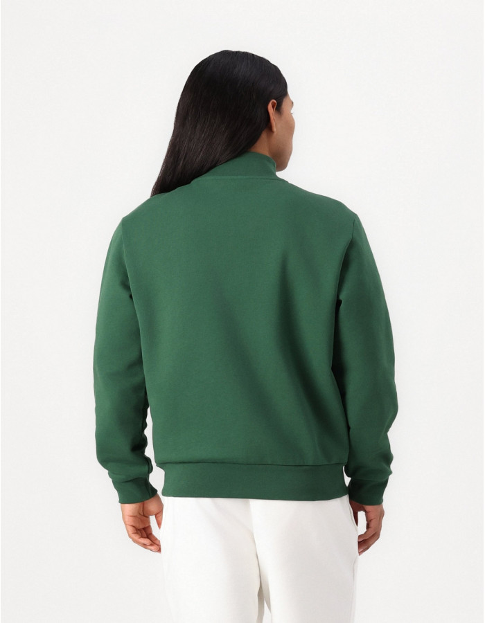 Sudadera Lacoste Hombre Cremallera Cuello Alto Verde Botella - Algodón Orgánico