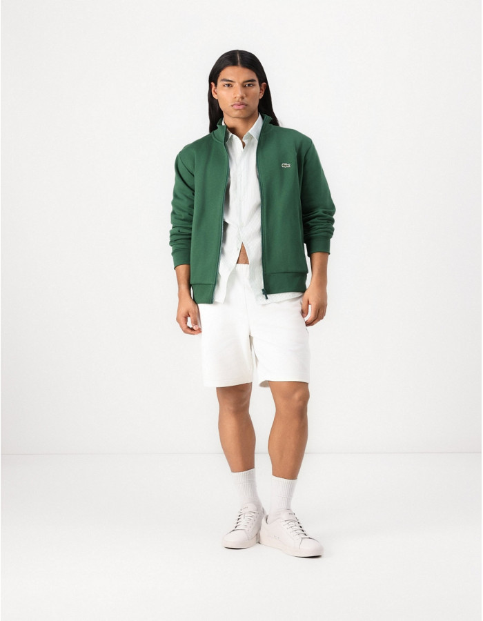 Sudadera Lacoste Hombre Cremallera Cuello Alto Verde Botella - Algodón Orgánico
