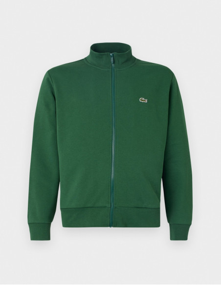 Sudadera Lacoste Hombre Cremallera Cuello Alto Verde Botella - Algodón Orgánico