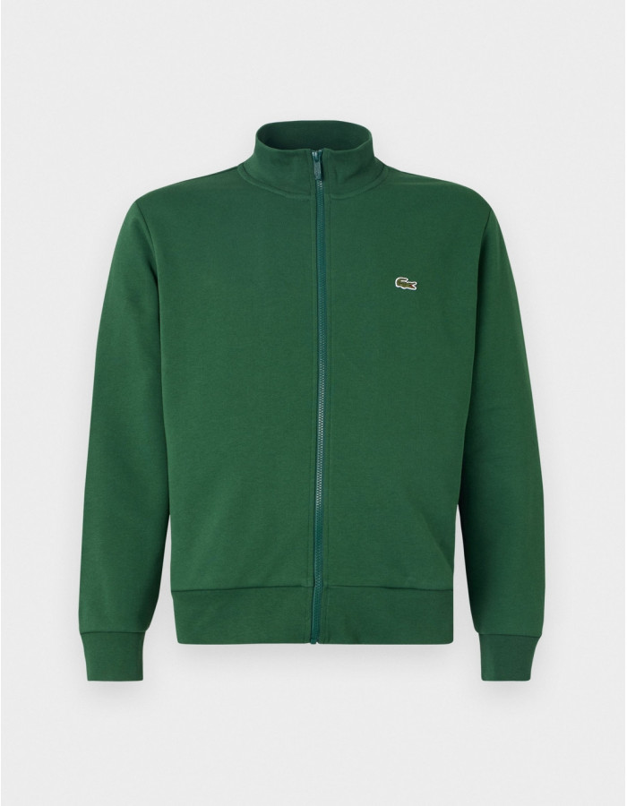 Sudadera Lacoste Hombre Cremallera Cuello Alto Verde Botella - Algodón Orgánico