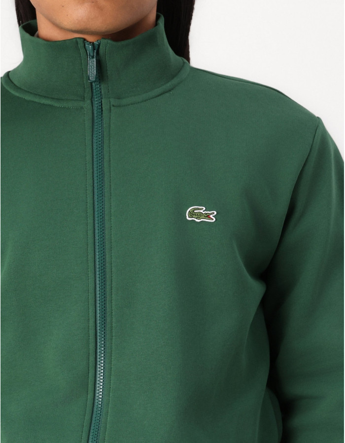 Sudadera Lacoste Hombre Cremallera Cuello Alto Verde Botella - Algodón Orgánico