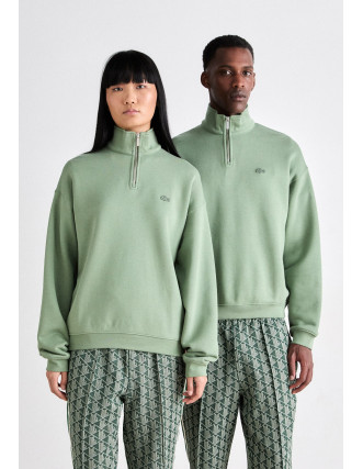 Sudadera Lacoste Verde Cremallera Cuello Alto Felpa Algodón Orgánico Unisex