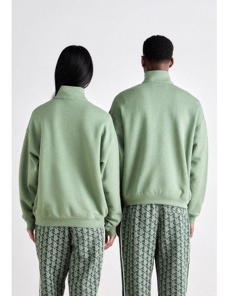 Sudadera Lacoste Verde Cremallera Cuello Alto Felpa Algodón Orgánico Unisex