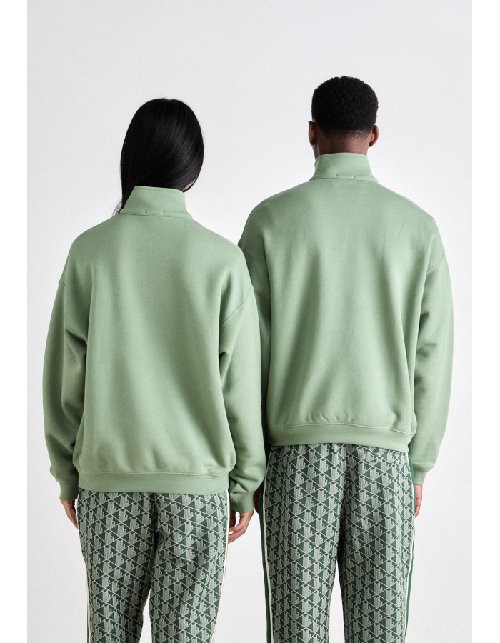 Sudadera Lacoste Verde Cremallera Cuello Alto Felpa Algodón Orgánico Unisex