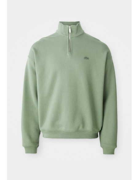 Sudadera Lacoste Verde Cremallera Cuello Alto Felpa Algodón Orgánico Unisex