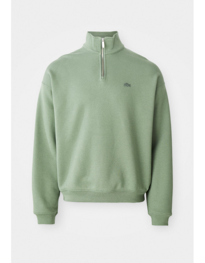 Sudadera Lacoste Verde Cremallera Cuello Alto Felpa Algodón Orgánico Unisex