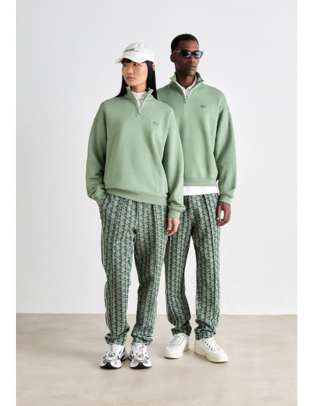 Sudadera Lacoste Verde Cremallera Cuello Alto Felpa Algodón Orgánico Unisex