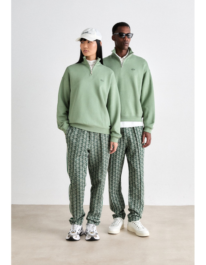 Sudadera Lacoste Verde Cremallera Cuello Alto Felpa Algodón Orgánico Unisex