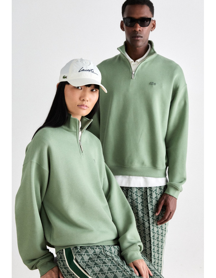 Sudadera Lacoste Verde Cremallera Cuello Alto Felpa Algodón Orgánico Unisex