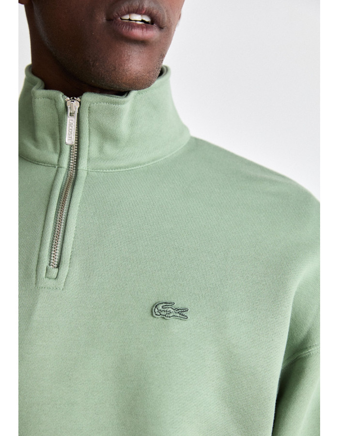 Sudadera Lacoste Verde Cremallera Cuello Alto Felpa Algodón Orgánico Unisex