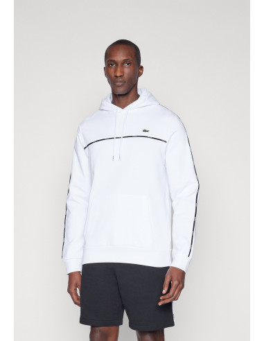 Sudadera Lacoste Hombre con Capucha Franja Blanco - Algodón 100% Original