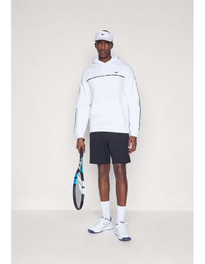 Sudadera Lacoste Hombre con Capucha Franja Blanco - Algodón 100% Original