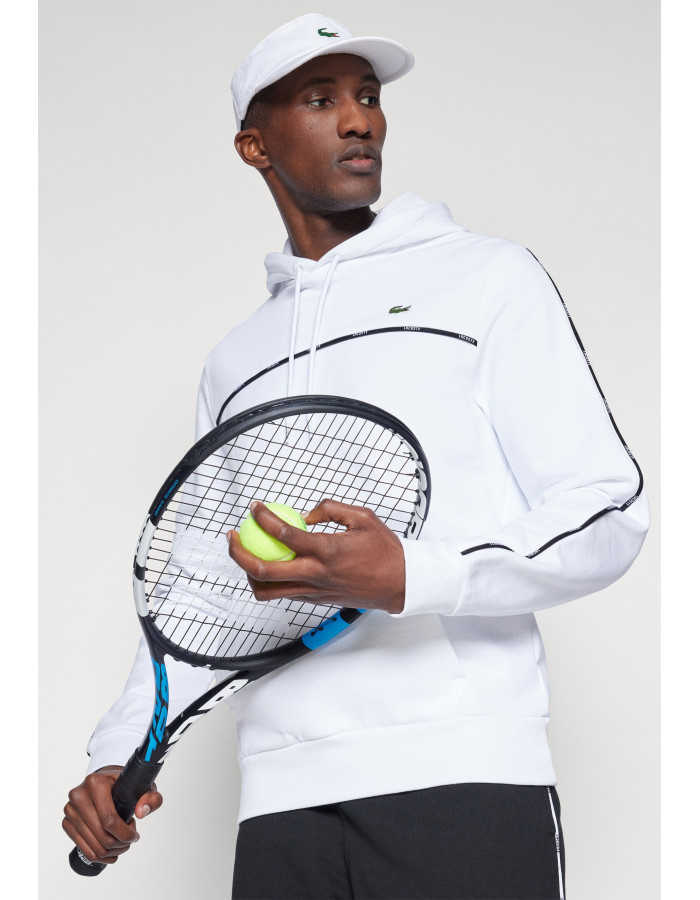 Sudadera Lacoste Hombre con Capucha Franja Blanco - Algodón 100% Original