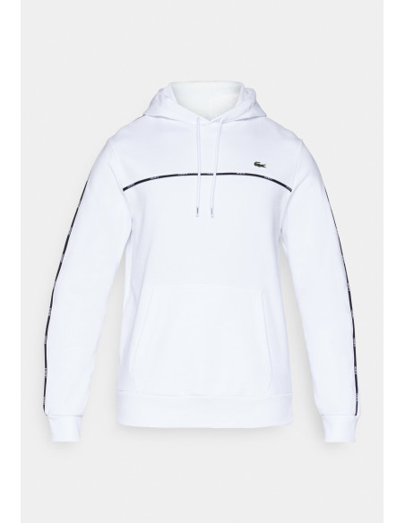 Sudadera Lacoste Hombre con Capucha Franja Blanco - Algodón 100% Original