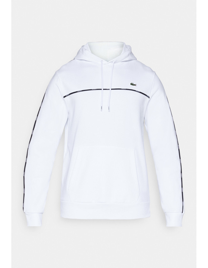 Sudadera Lacoste Hombre con Capucha Franja Blanco - Algodón 100% Original
