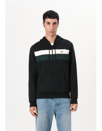 Sudadera Lacoste Hombre Capucha Cremallera Color Block Negro - Classic Fit