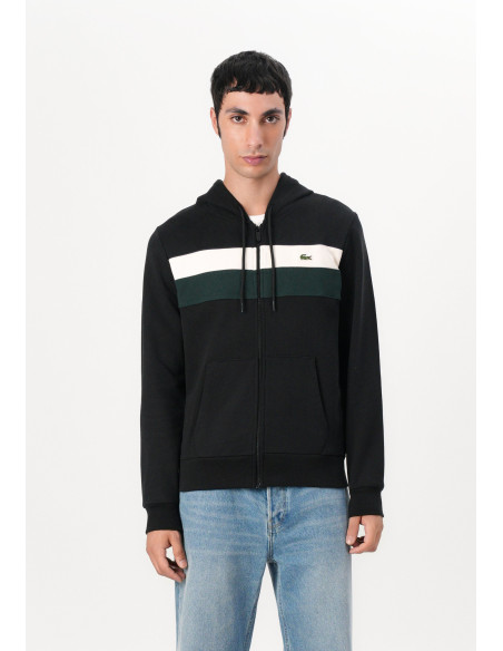 Sudadera Lacoste Hombre Capucha Cremallera Color Block Negro - Classic Fit