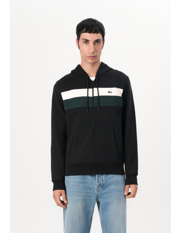 Sudadera Lacoste Hombre Capucha Cremallera Color Block Negro - Classic Fit