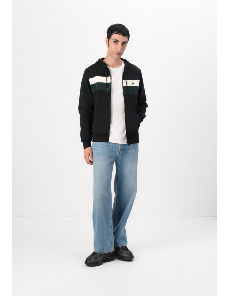 Sudadera Lacoste Hombre Capucha Cremallera Color Block Negro - Classic Fit