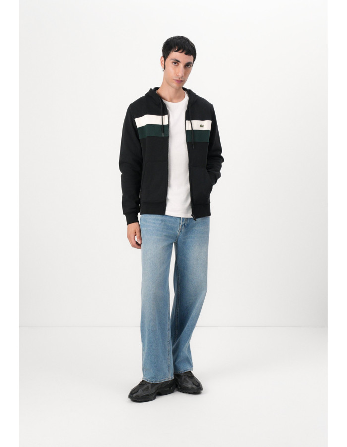 Sudadera Lacoste Hombre Capucha Cremallera Color Block Negro - Classic Fit