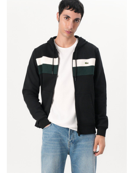 Sudadera Lacoste Hombre Capucha Cremallera Color Block Negro - Classic Fit