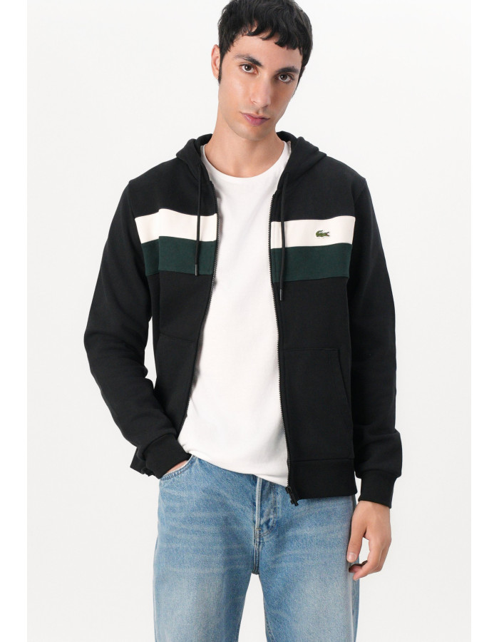 Sudadera Lacoste Hombre Capucha Cremallera Color Block Negro - Classic Fit