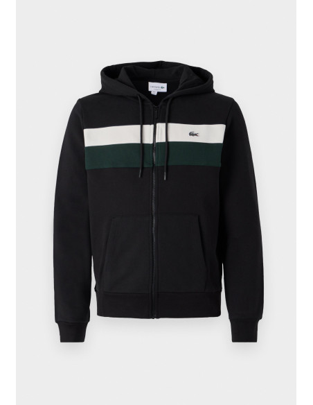 Sudadera Lacoste Hombre Capucha Cremallera Color Block Negro - Classic Fit
