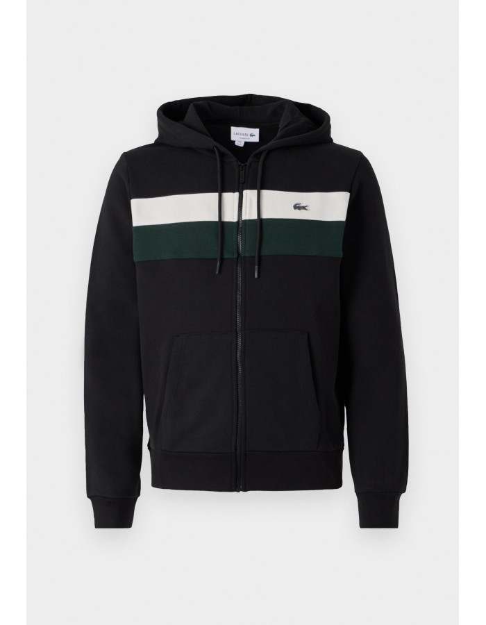 Sudadera Lacoste Hombre Capucha Cremallera Color Block Negro - Classic Fit