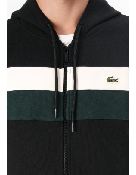 Sudadera Lacoste Hombre Capucha Cremallera Color Block Negro - Classic Fit